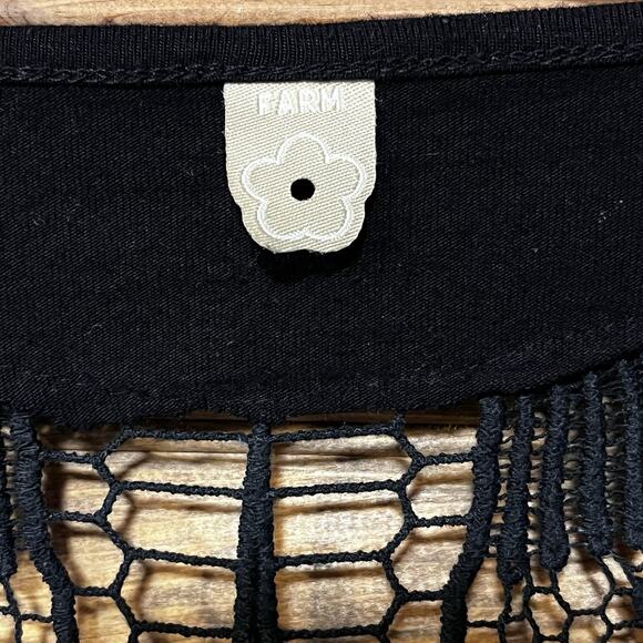 Farm Rio Women’s Long Sleeve Black Embroidered Back Size Small Chic Sexy Top - Picture 2 of 8
